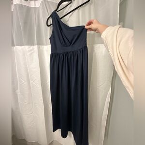 Chic One-Shoulder Navy Dress